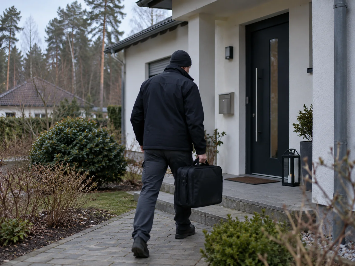 Ankunft zur technischen Überprüfung an einem Wohnhaus in Brandenburg